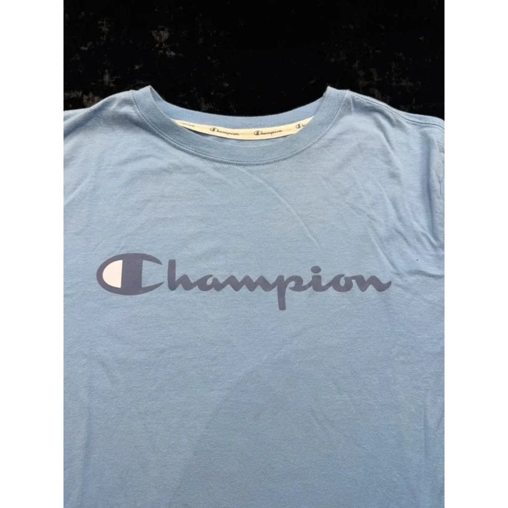 Champion Women's XL Long Sleeve T Shirt Light Blue Script Logo GT17H